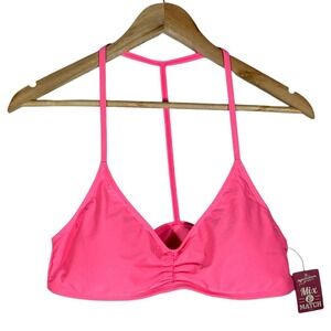 NWT Arizona Jean Co T-Back Ruched Solid Bikini Top Neon Pink Summer Size XL